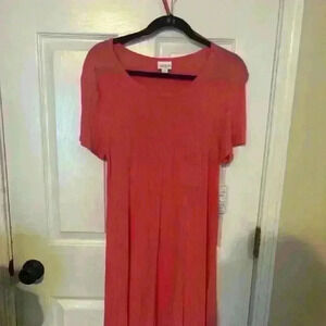 LuLaRoe ribbed coral high low Carly dress med